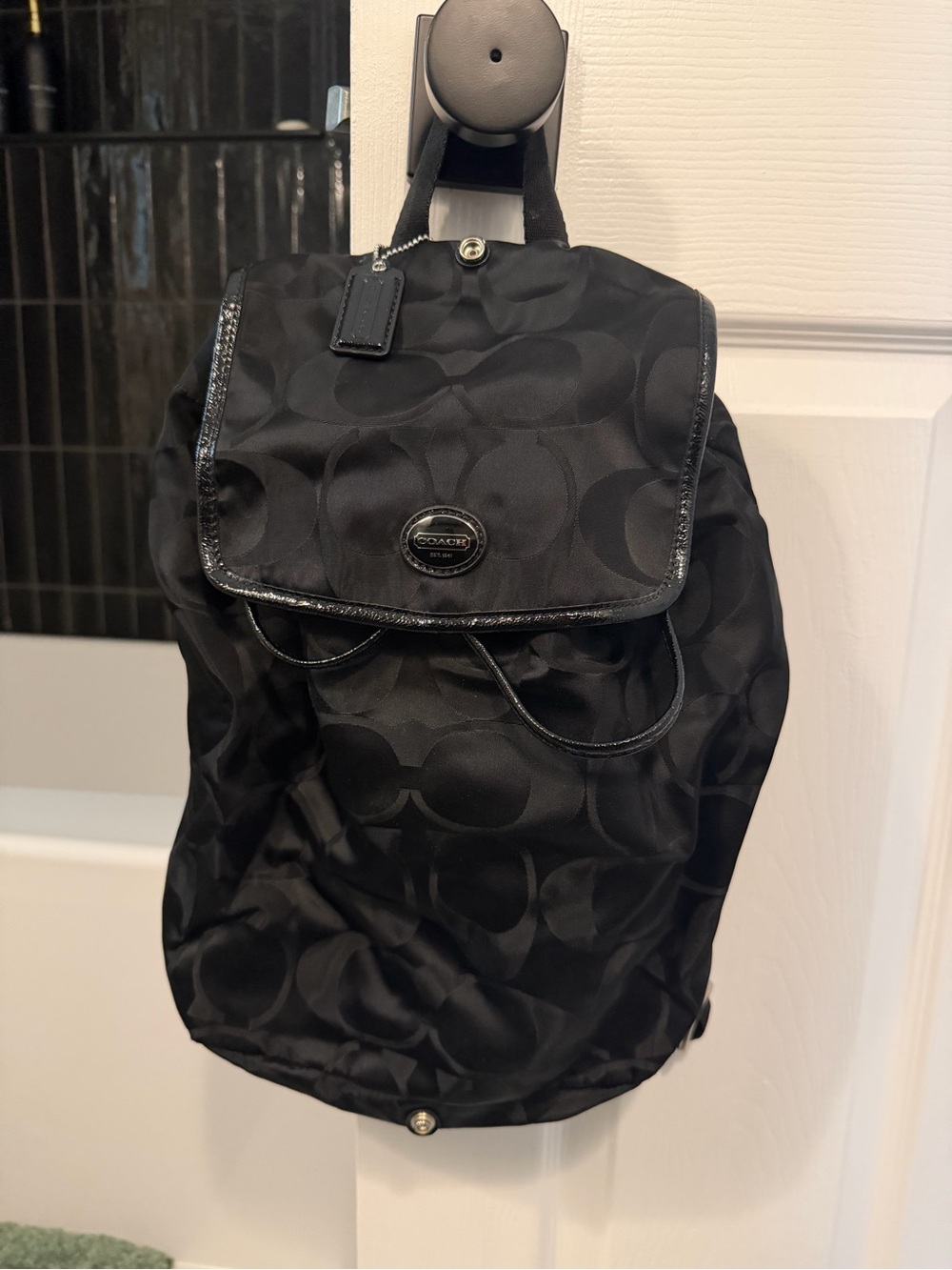 Coach Black Signature Jacquard Nylon Backpack